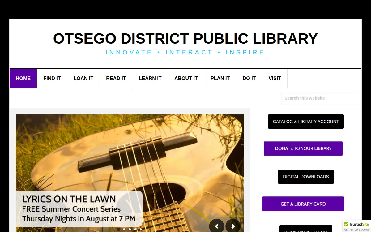 Homepage of Otsego District Public Library