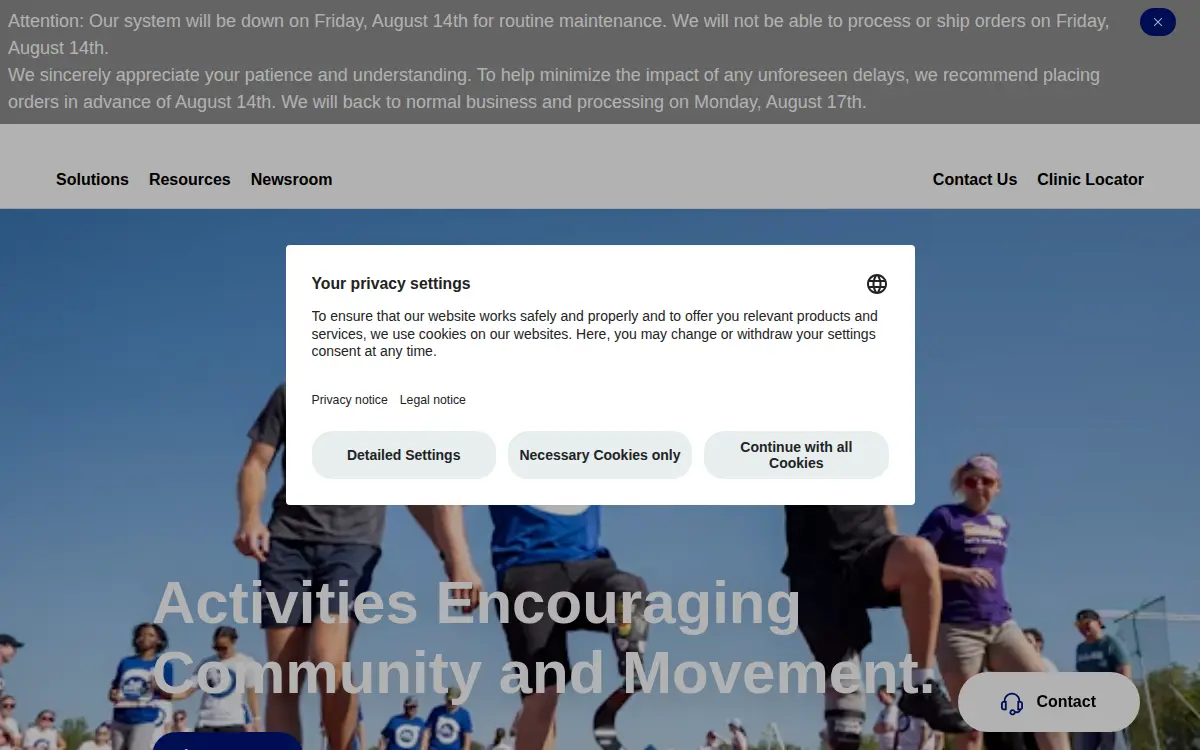 Homepage of Otto Bock Healthcare LP