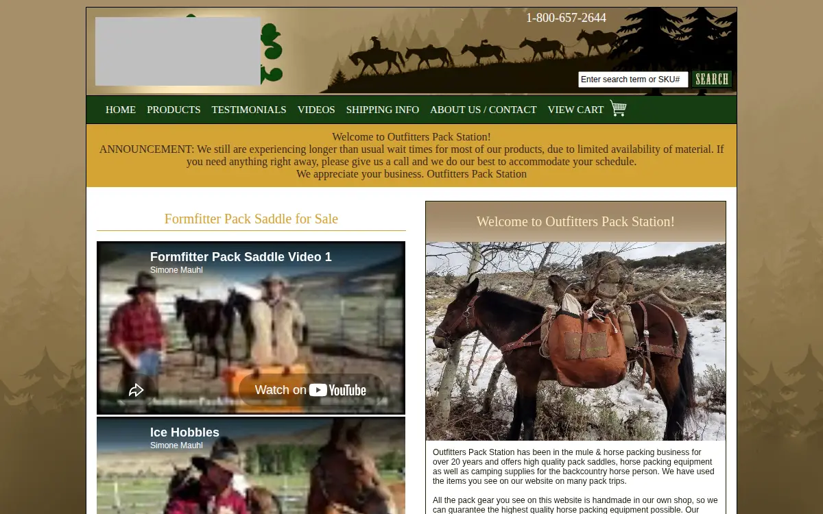 Homepage of Outfitters Pack Station LLC