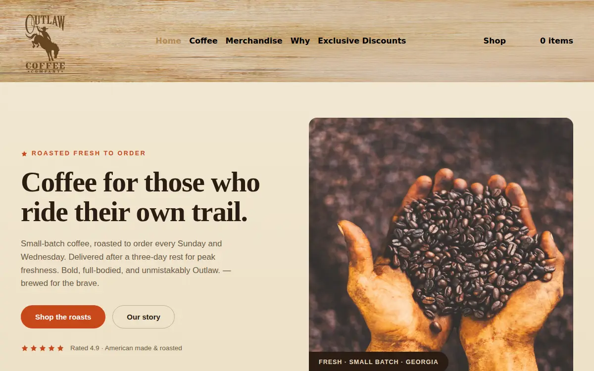 Homepage of Outlaw Coffee CO LLC