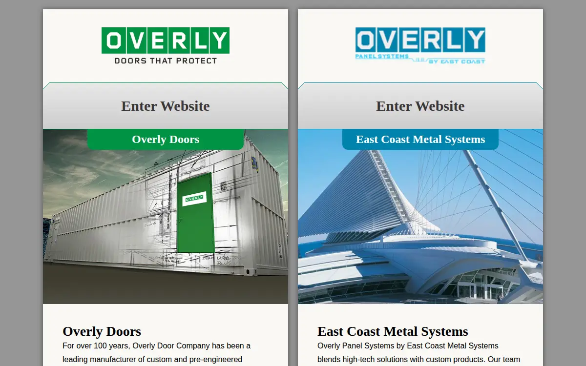 Homepage of Overly Door CO