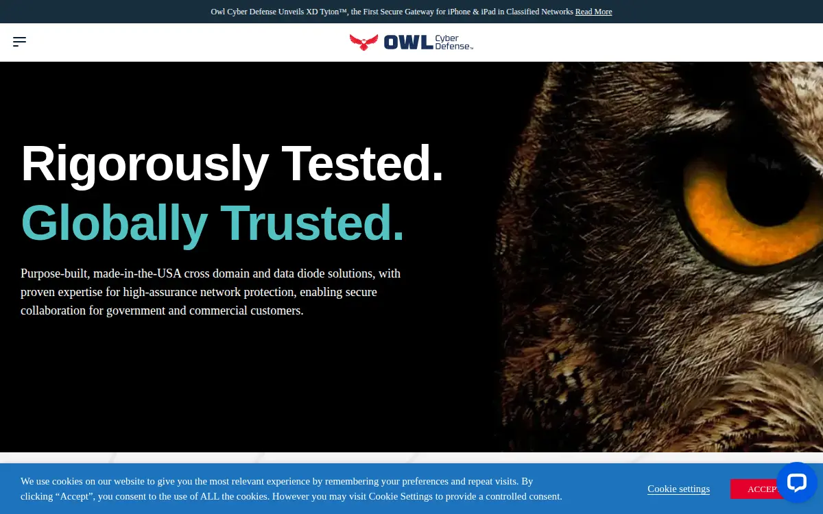 Homepage of Owl Cyber Defense Solutions, LLC