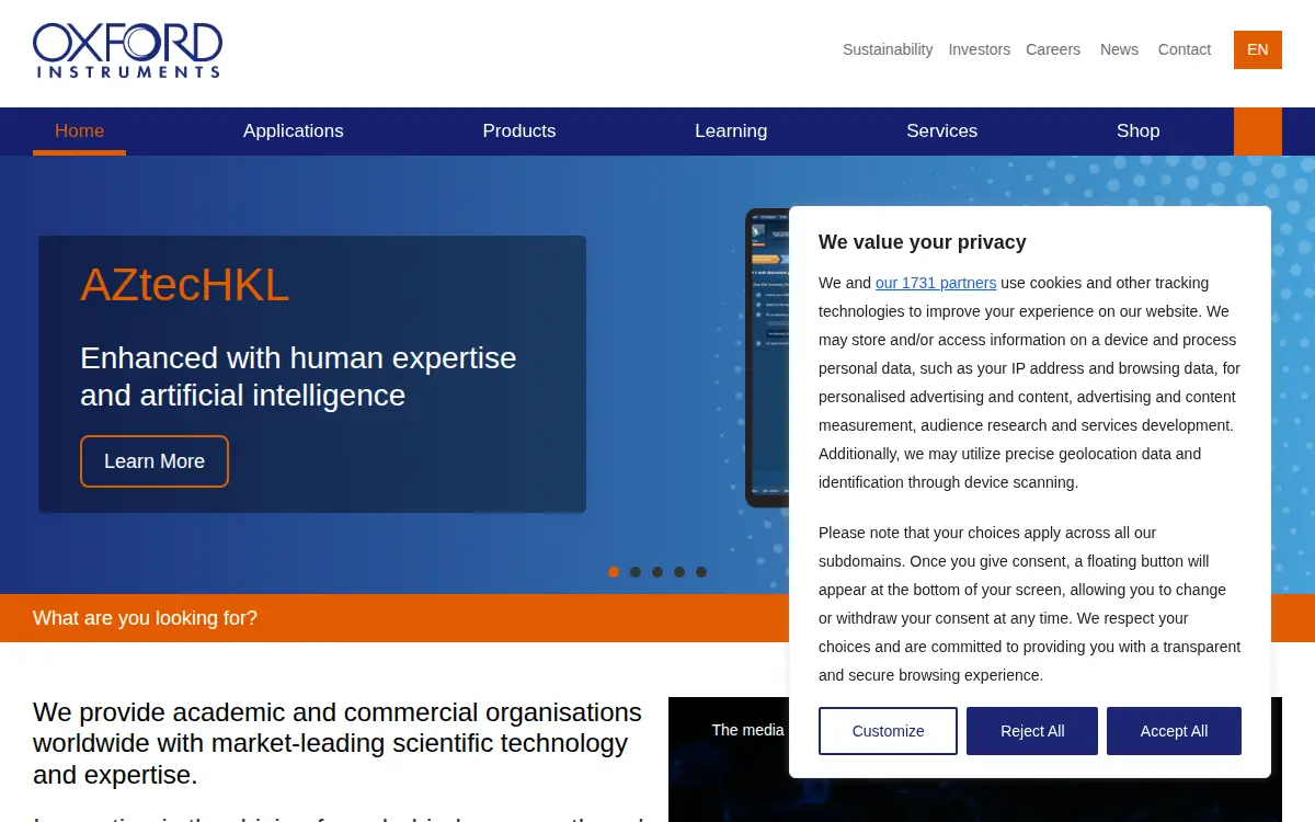 Homepage of Oxford Instruments America, INC.