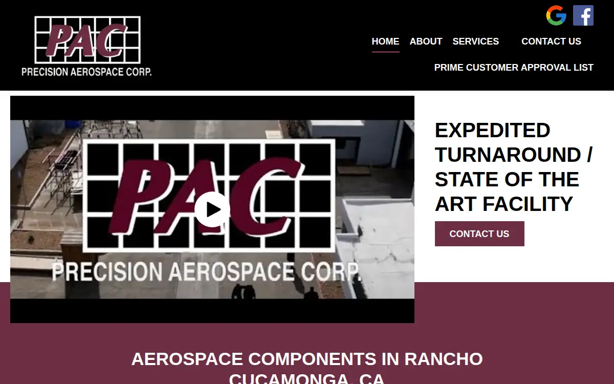Homepage of Precision Aerospace Corporation