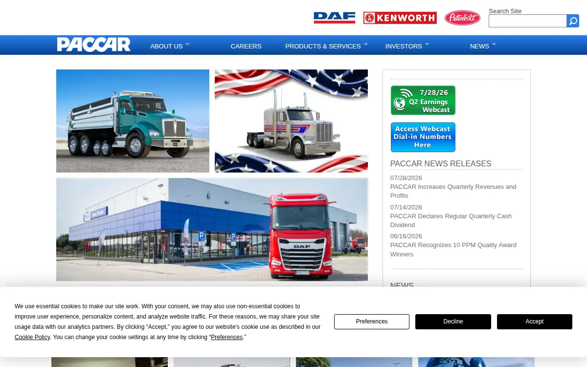 Homepage of Paccar INC