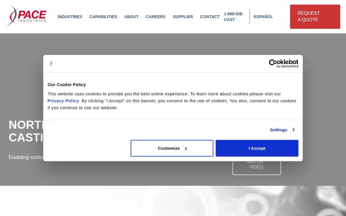 Homepage of Pace Industries LLC