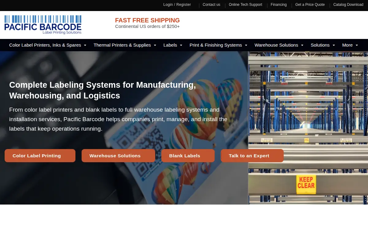 Homepage of Pacific Barcode, INC