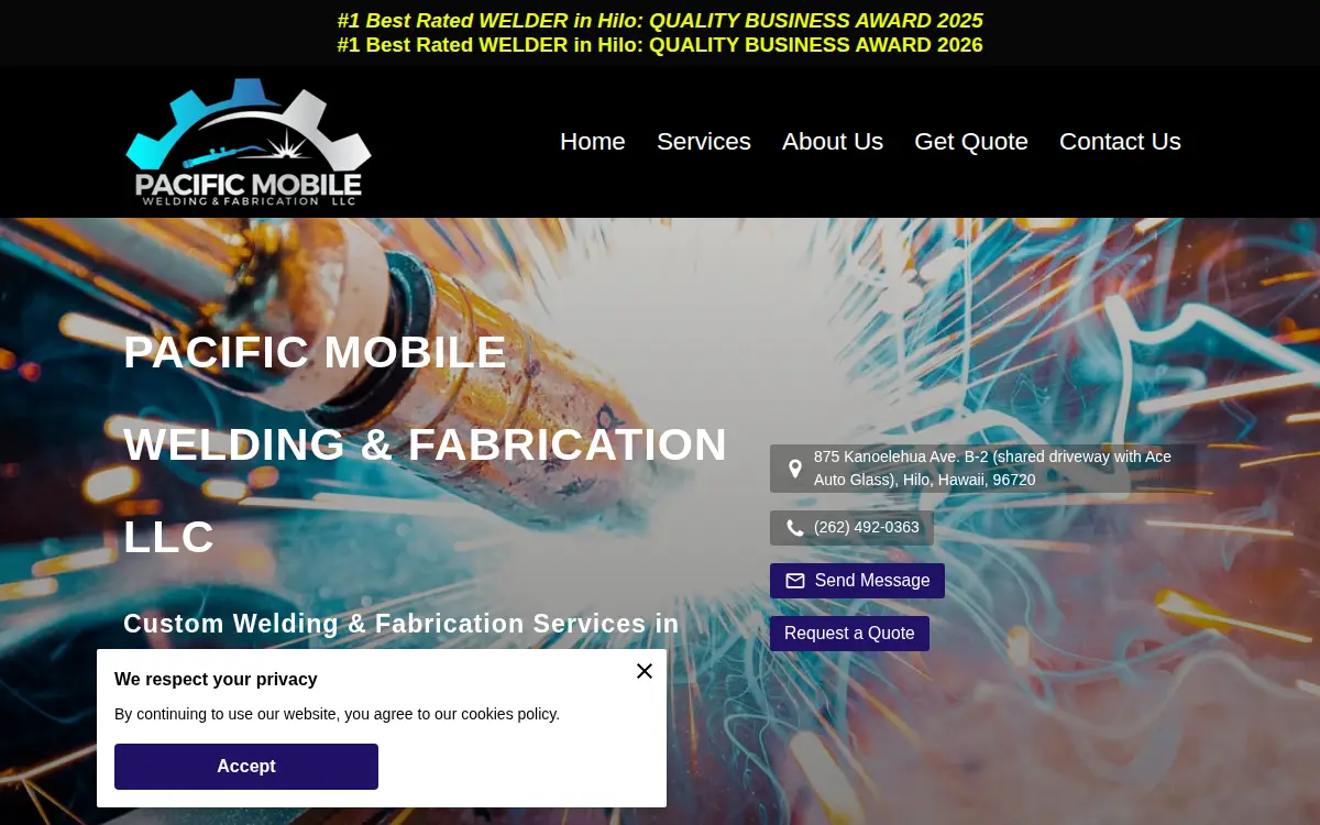 Homepage of Pacific Mobile Welding and Fabrication, LLC