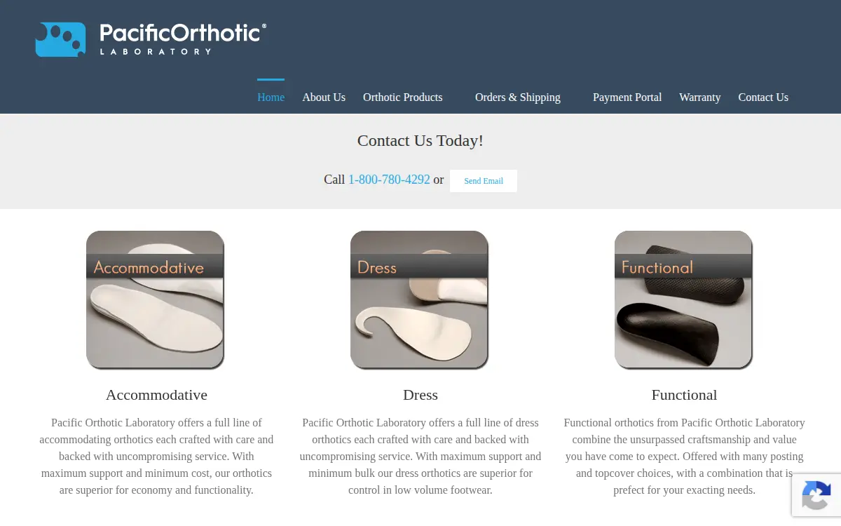 Homepage of Pacific Orthotic, LLC