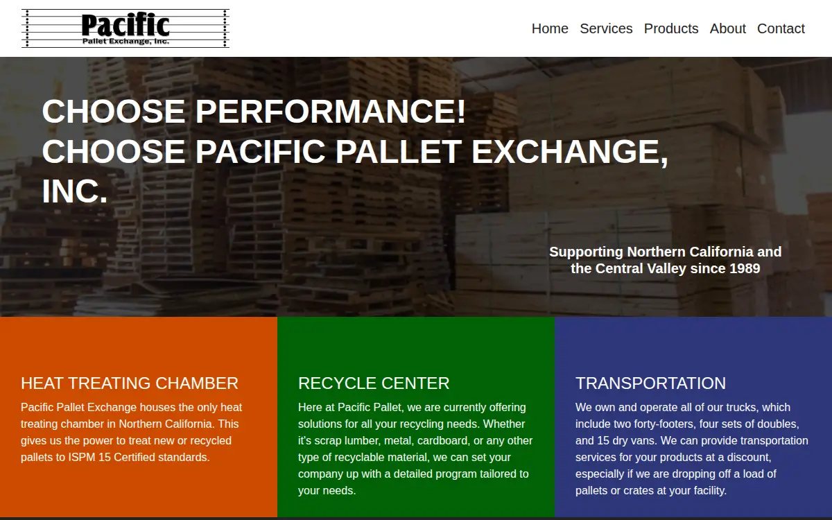Homepage of Pacific Pallet Exchange, INC.