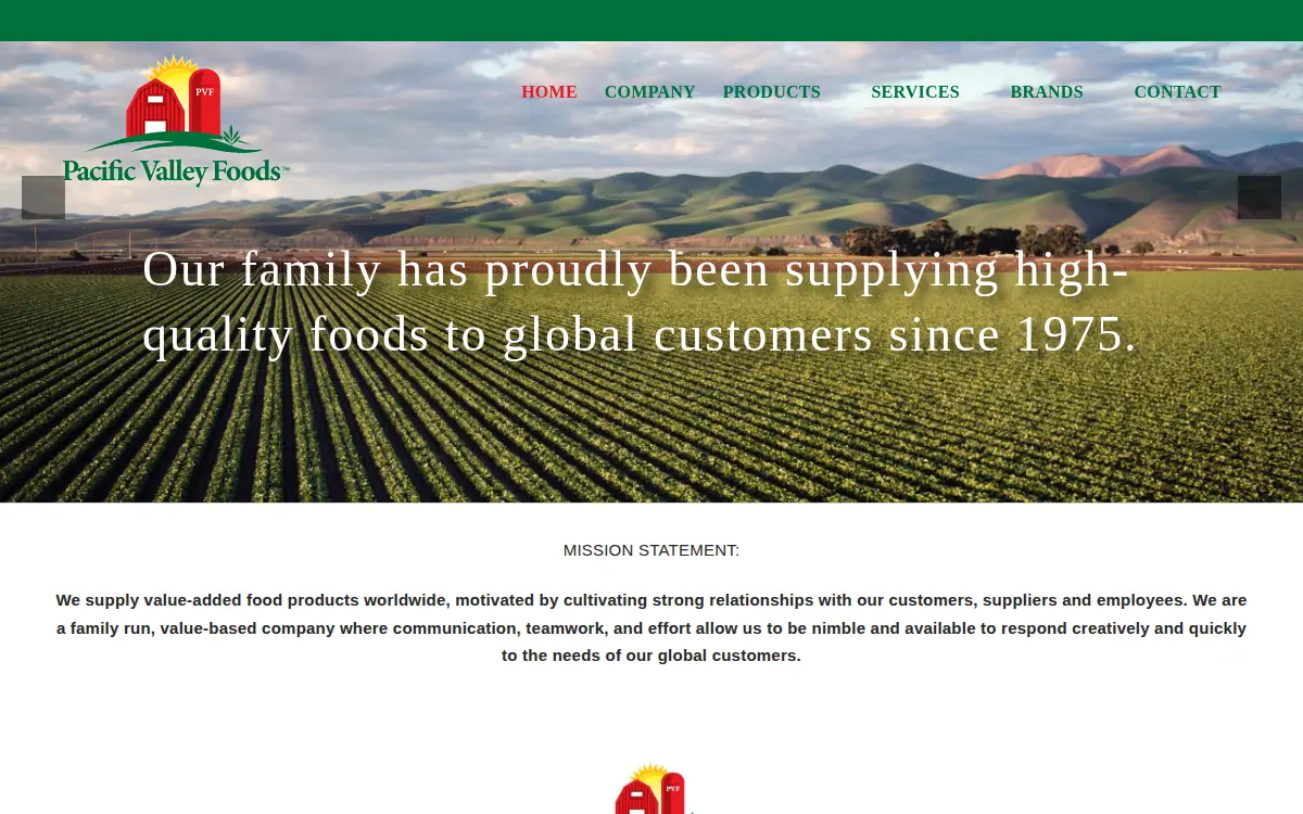 Homepage of Pacific Valley Foods INC