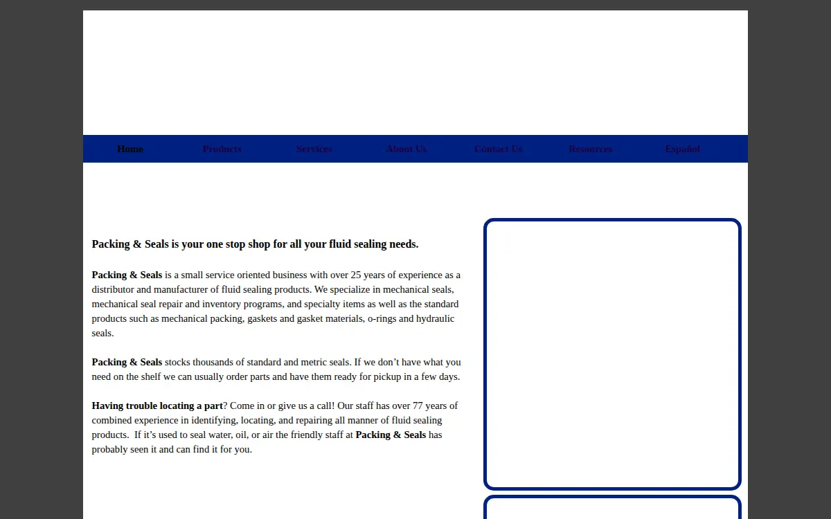 Homepage of Packing & Seals INC