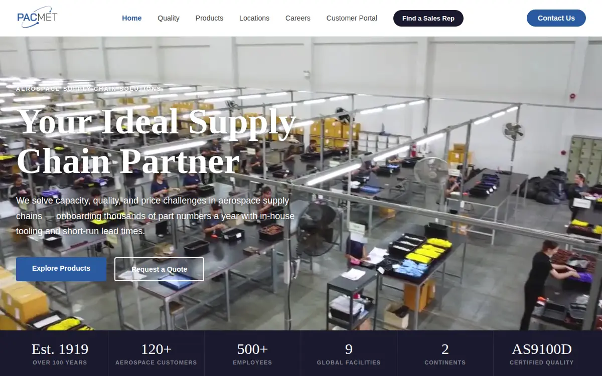 Homepage of Pacmet Aerospace, LLC