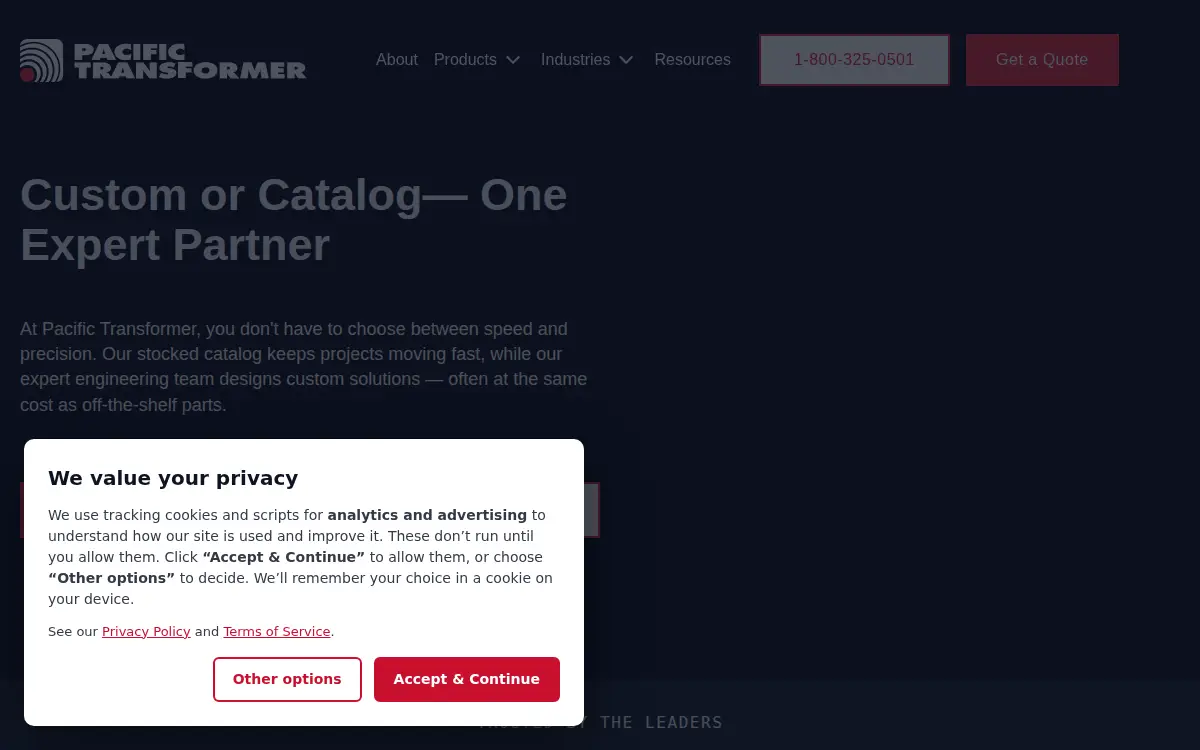 Homepage of Pacific Transformer Corporation
