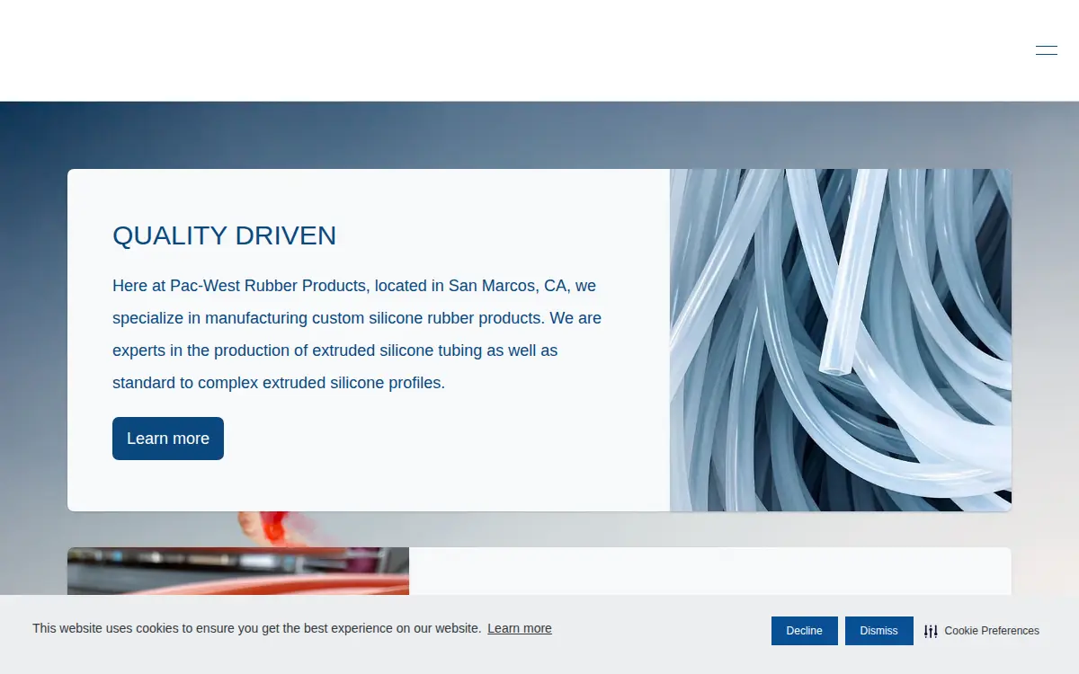 Homepage of Pac-west Rubber Products, L.l.c