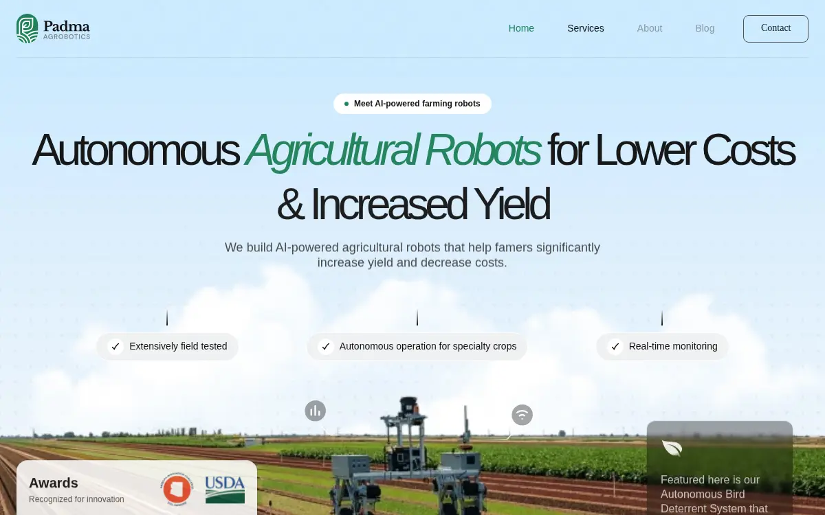 Homepage of Padma Agrobotics LLC