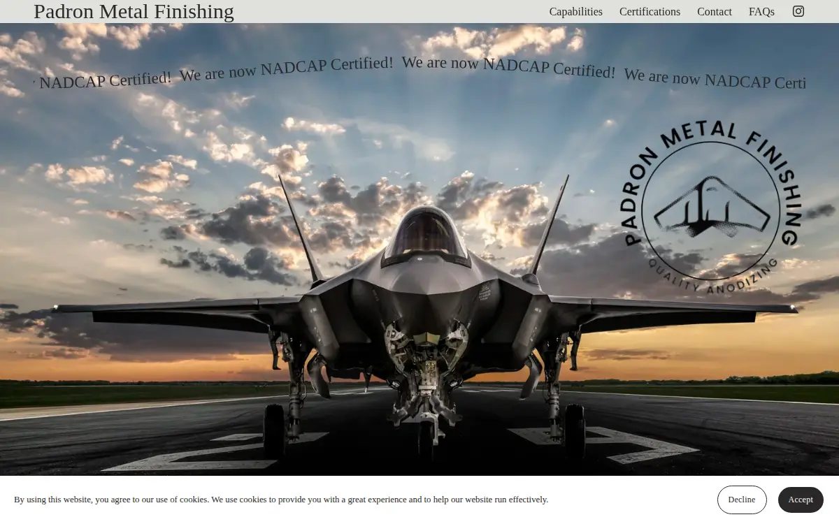 Homepage of Padron Metal Finishing Company INC
