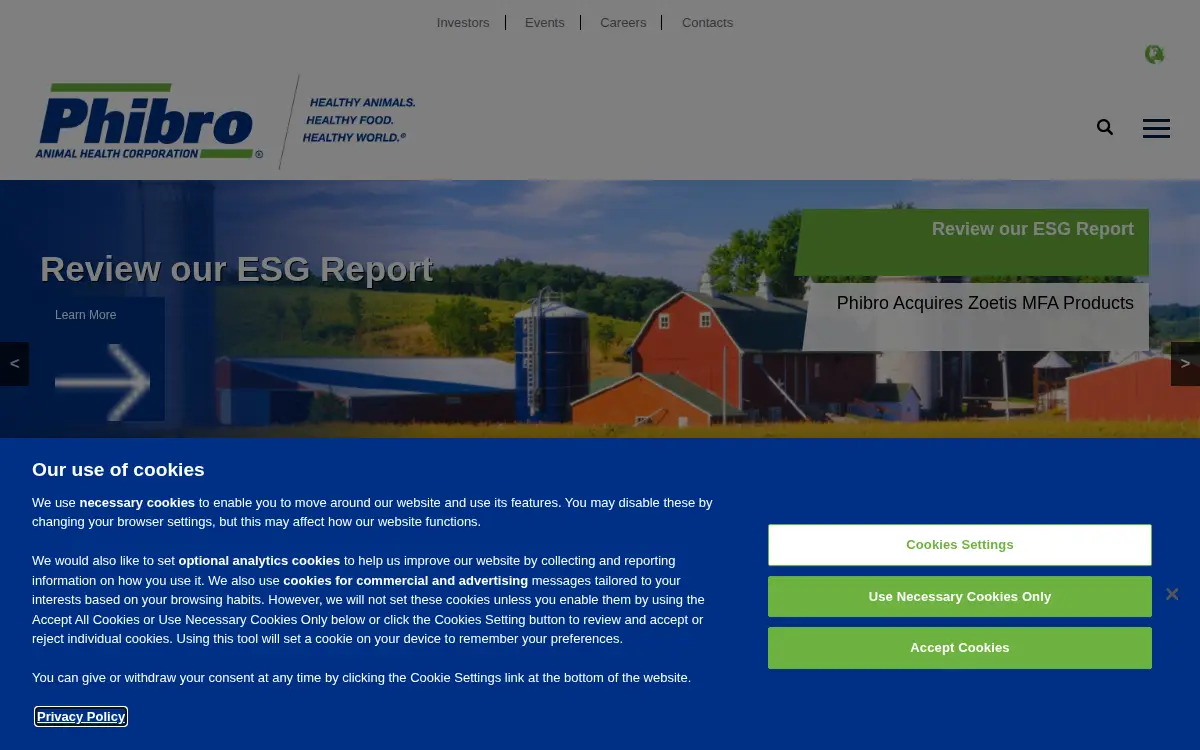 Homepage of Phibro Animal Health Corporation
