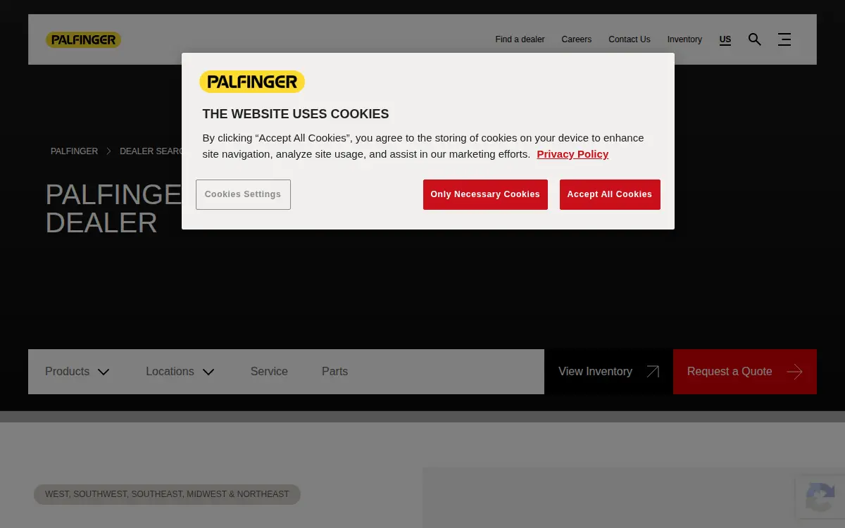 Homepage of Palfinger Usa, LLC