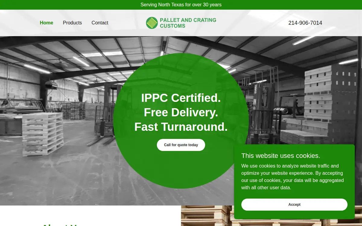 Homepage of Pallet and Crating Customs LLC