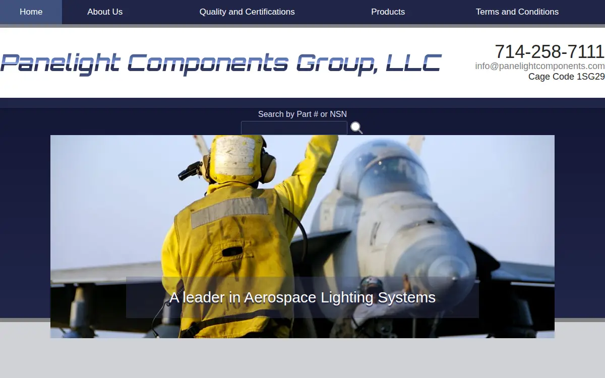 Homepage of Panelight Components Group, LLC