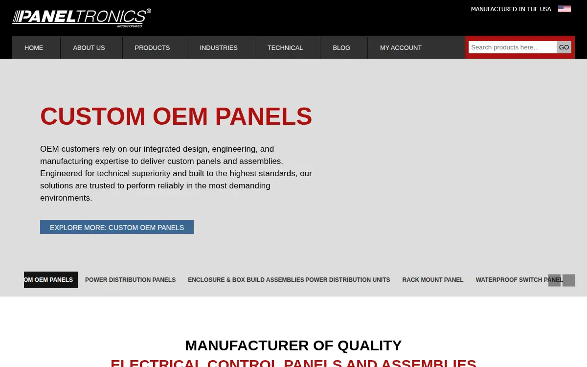 Homepage of Paneltronics Incorporated
