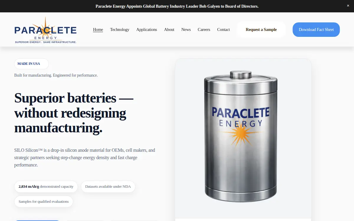 Homepage of Paraclete Energy Incorporated
