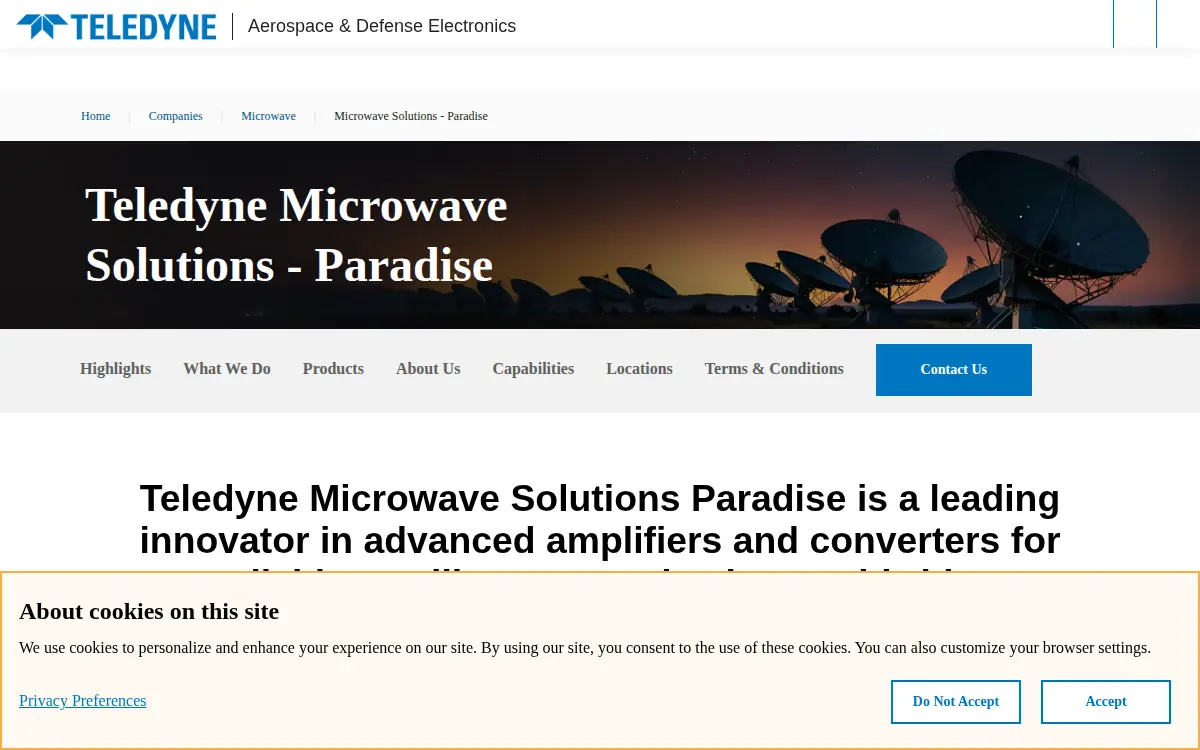 Homepage of Teledyne Defense Electronics, LLC