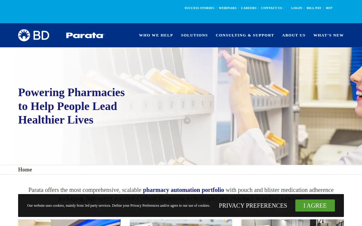 Homepage of Parata Systems LLC
