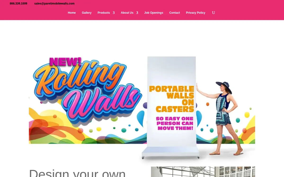 Homepage of Pareti Mobile Walls, LLC