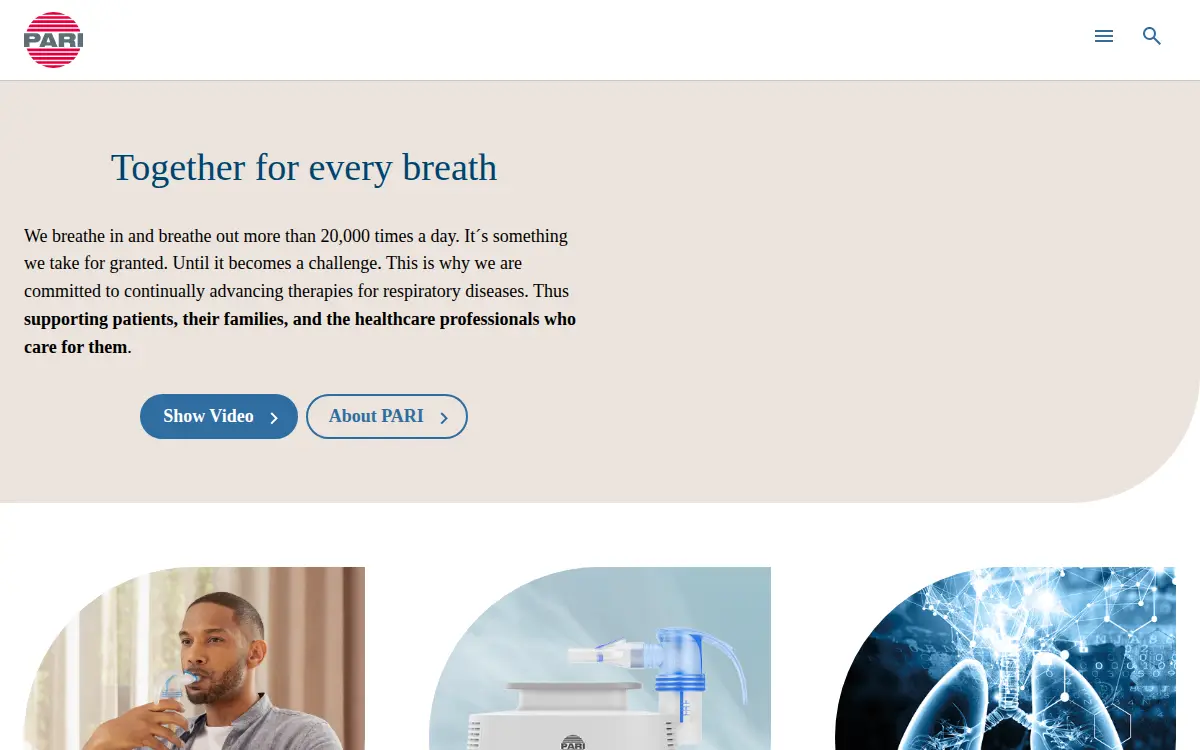 Homepage of Pari Respiratory Equipment, INC.