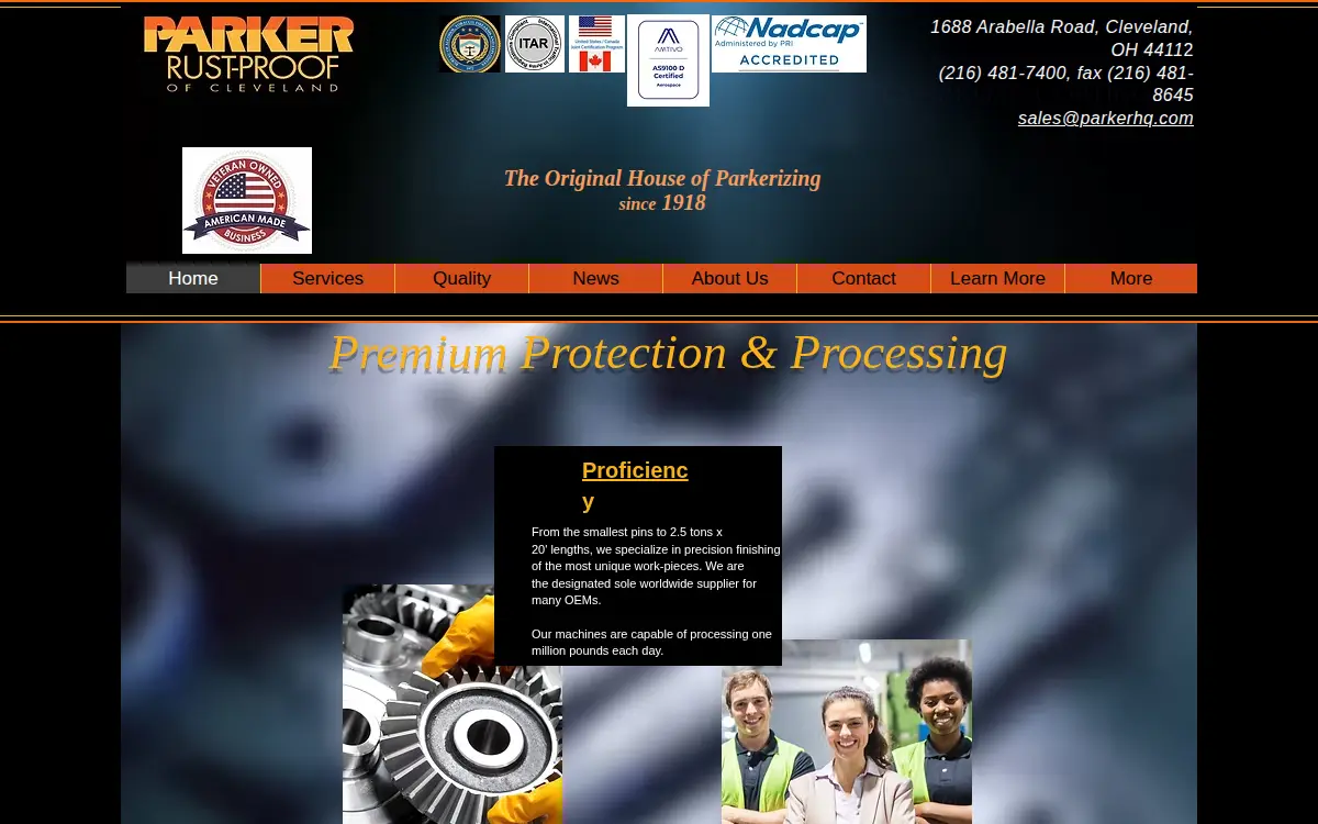 Homepage of Parker Rust-proof of Cleveland INC