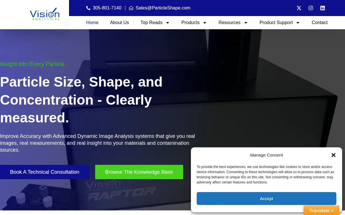 Homepage of Vision Analytical INC.