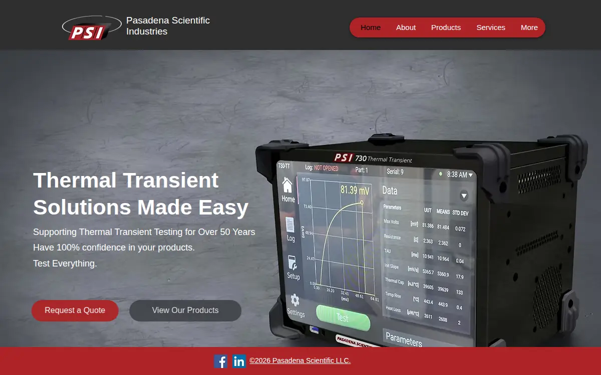 Homepage of Pasadena Scientific, LLC