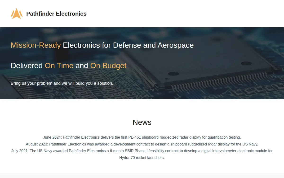 Homepage of Pathfinder Electronics LLC