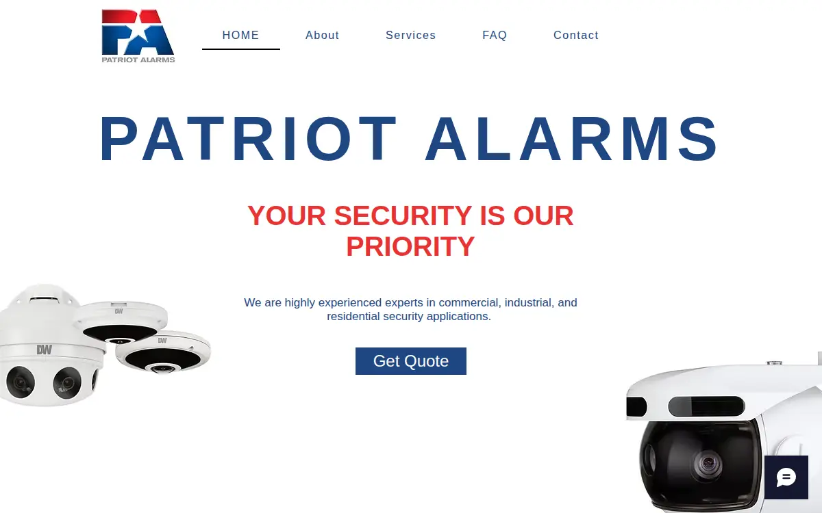 Homepage of Patriot Alarms, INC