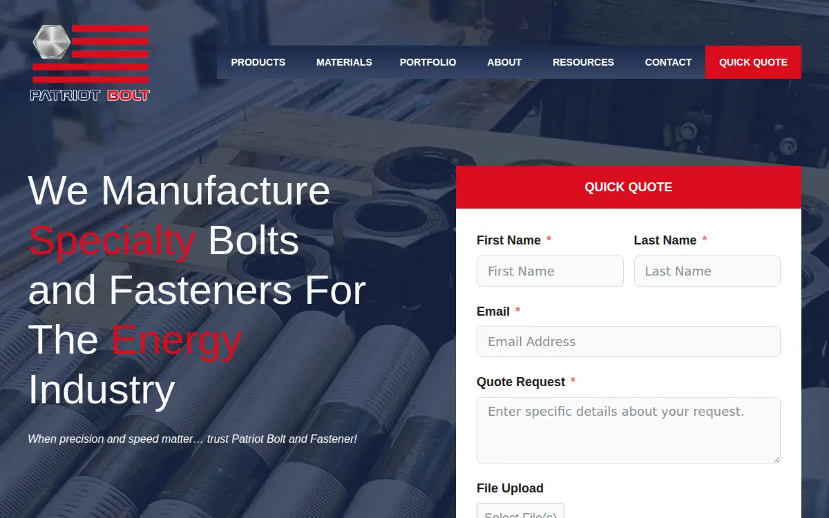 Homepage of Patriot Bolt LLC