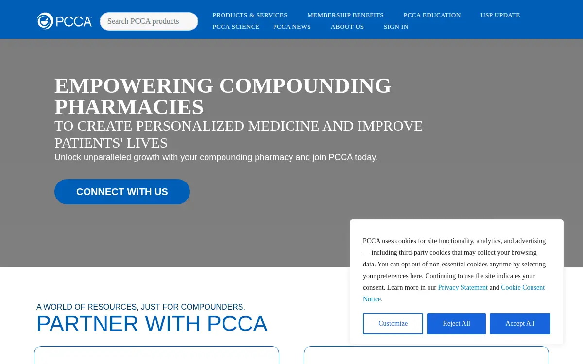 Homepage of Professional Compounding Centers of America, INC