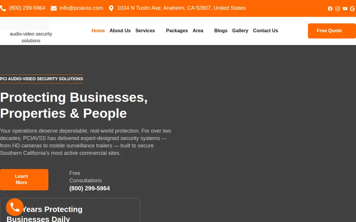 Homepage of Audio Video Security Solutions