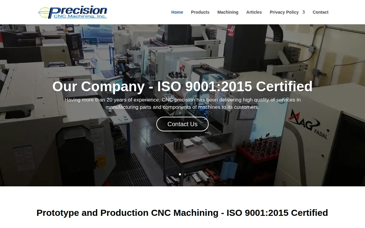 Homepage of Precision Cnc Machining, INC.