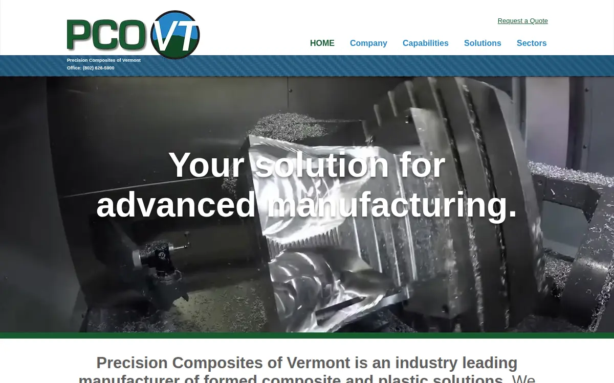 Homepage of Precision Composites of Vermont, LLC