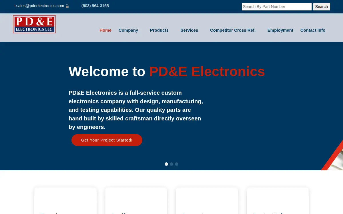 Homepage of Pd&e Electronics, LLC