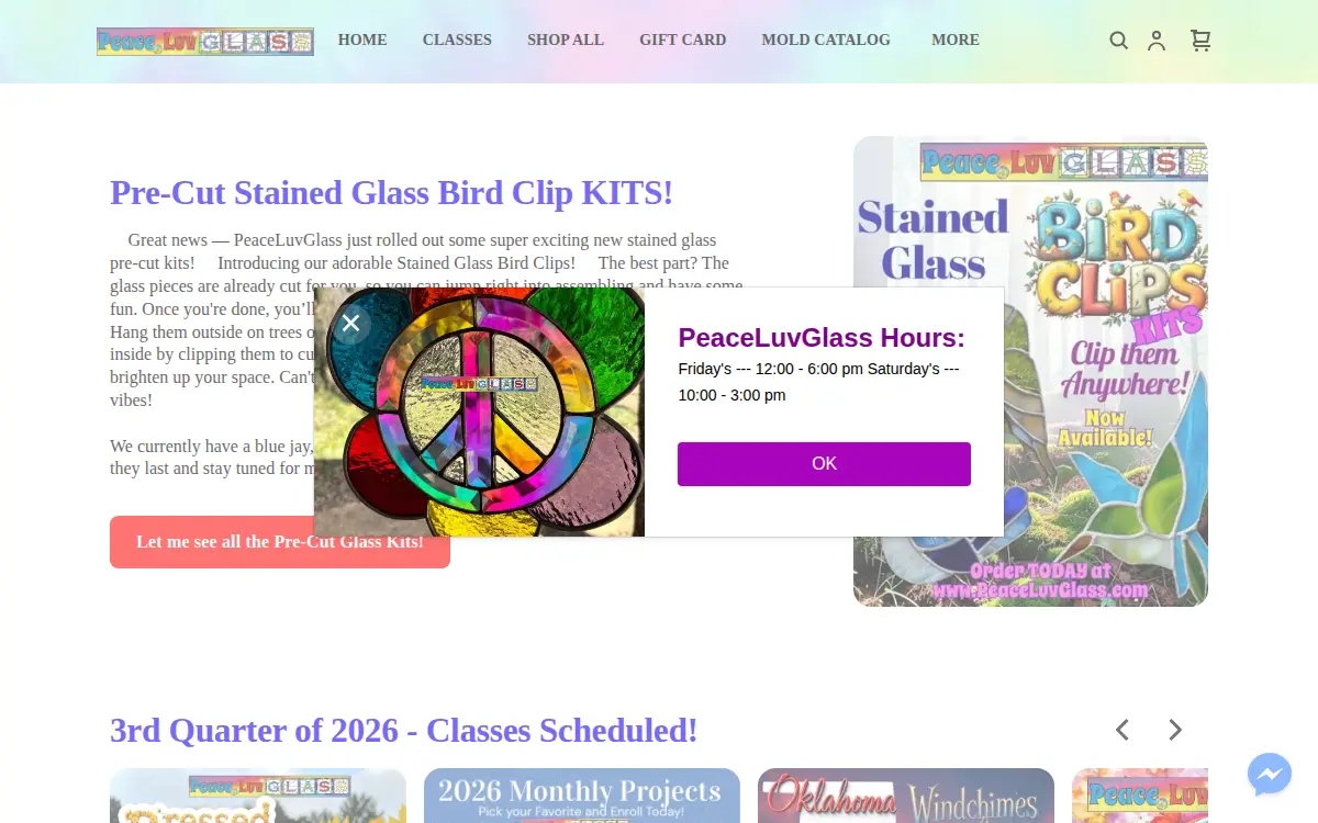 Homepage of Peaceluvglass LLC