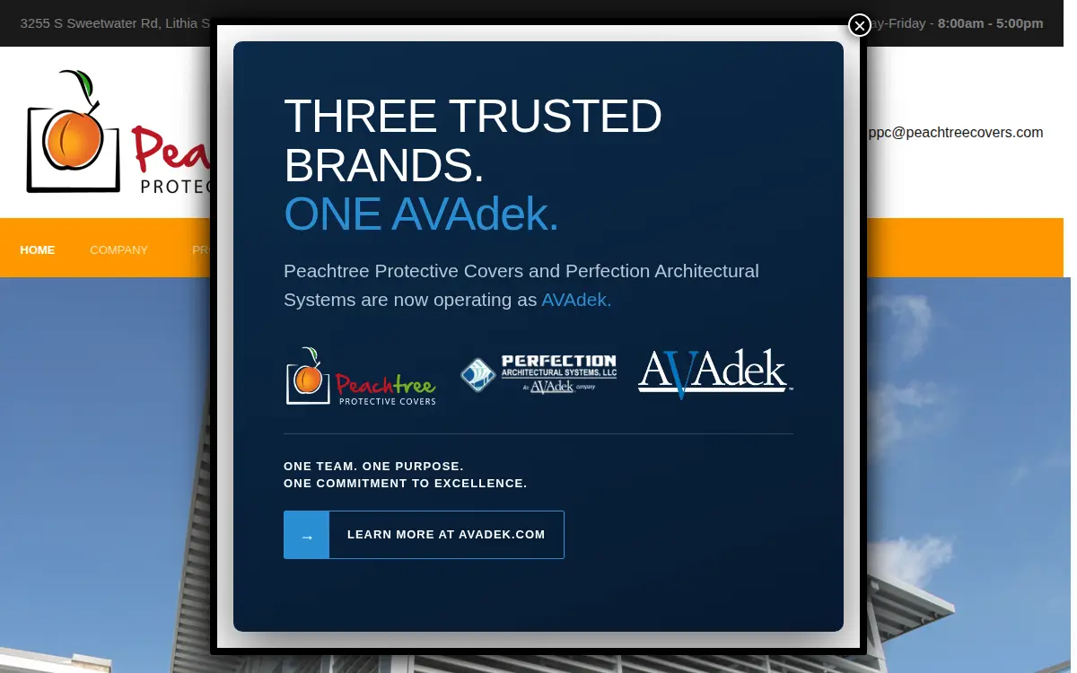 Homepage of Peachtree Protective Covers, INC.