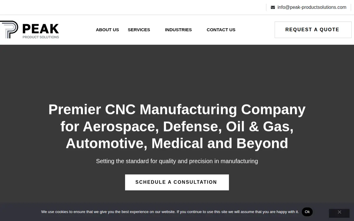 Homepage of Peak Product Solutions LLC