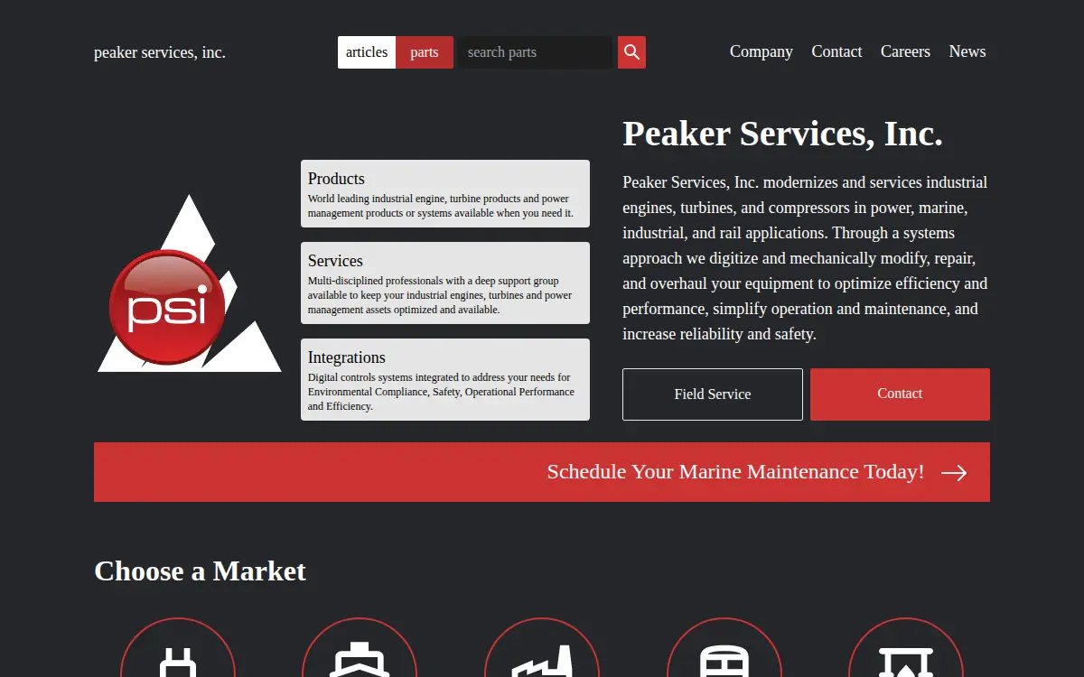 Homepage of Peaker Services INC