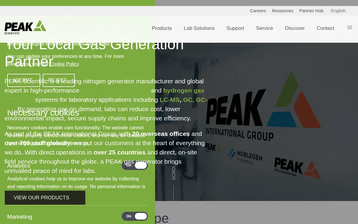 Homepage of Peak Scientific INC