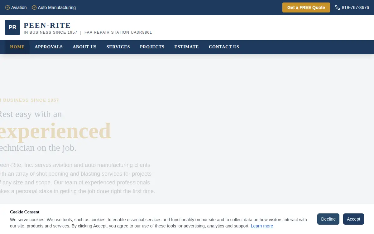 Homepage of Peen-rite, INC.
