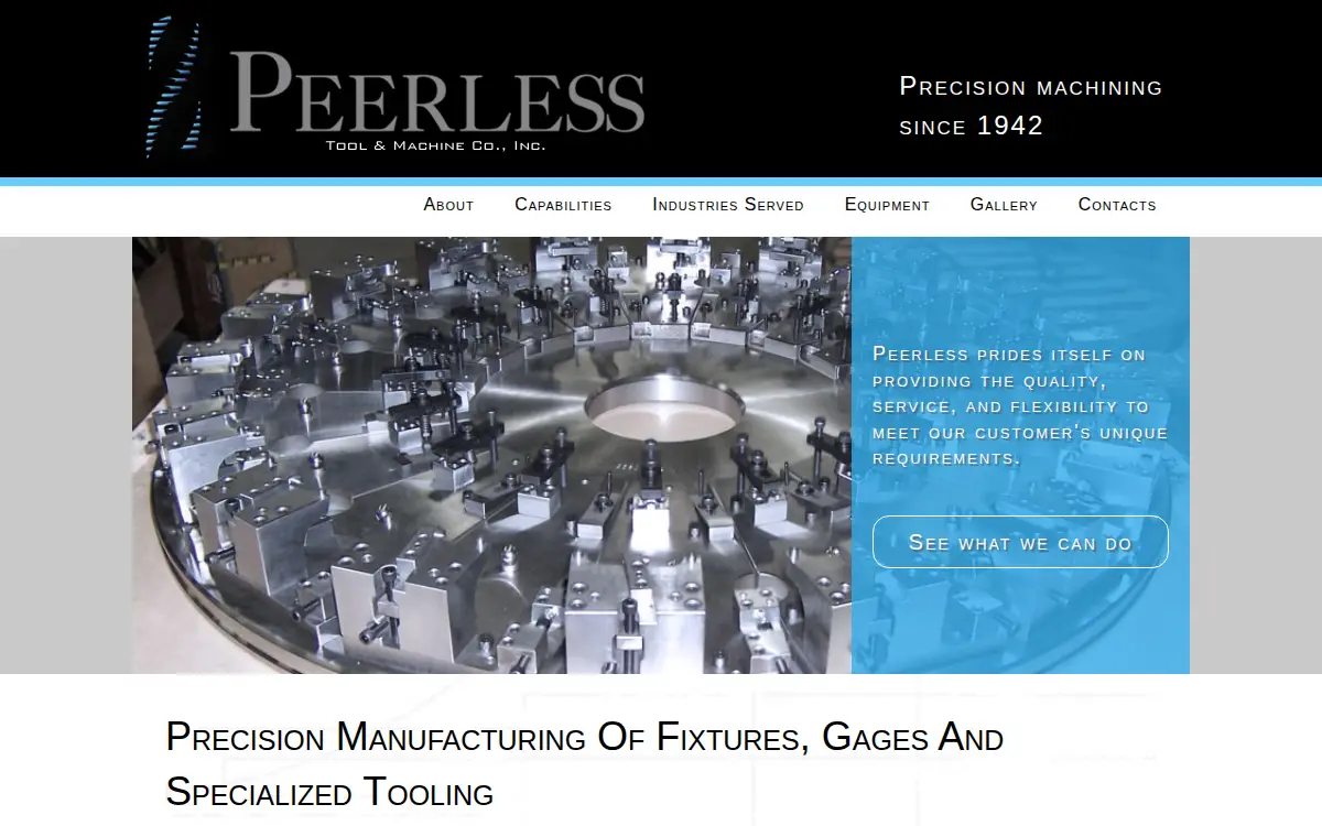 Homepage of Peerless Tool & Machine Co, INC