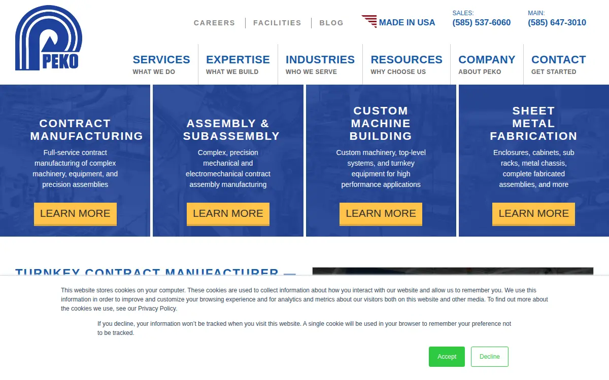 Homepage of Peko Precision Products, INC.